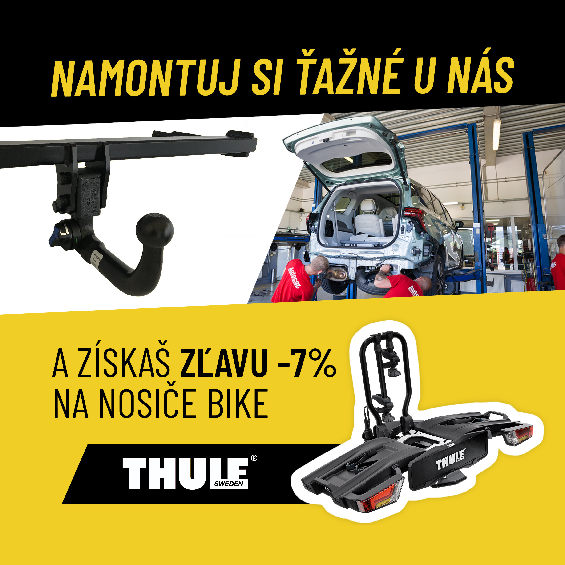 montáž ťažného zariadenia a zľava na thule nosiče bike